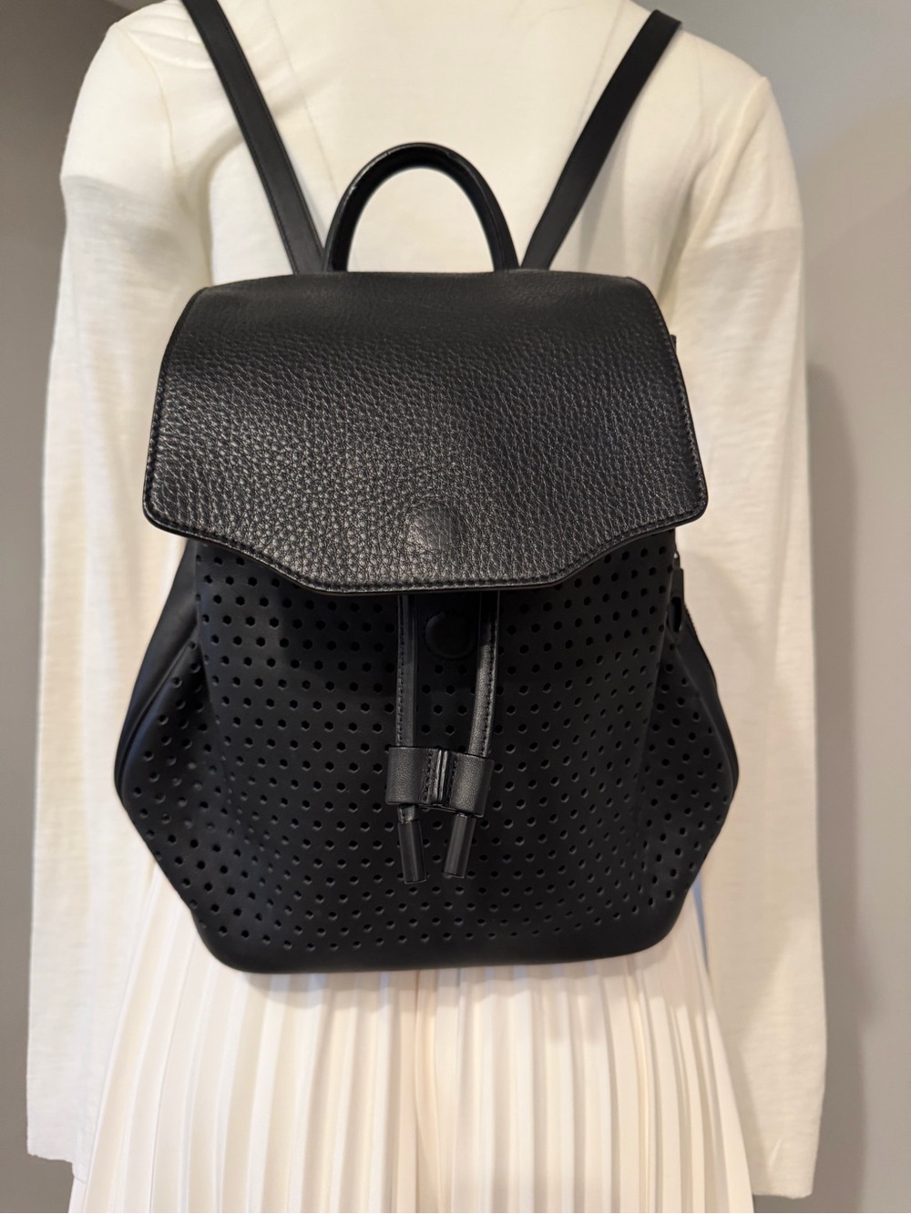 Black Perforated Leather Backpack - Women